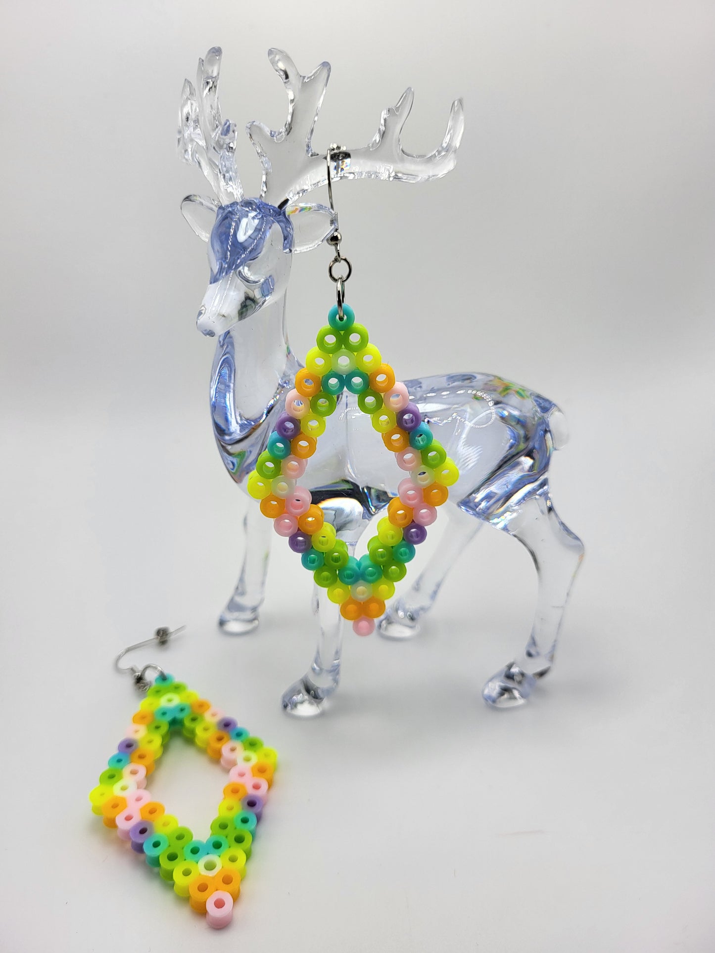 "Pastel Rainbow Perler Bead Earrings – Handcrafted Colorful Art for Your Ears!"