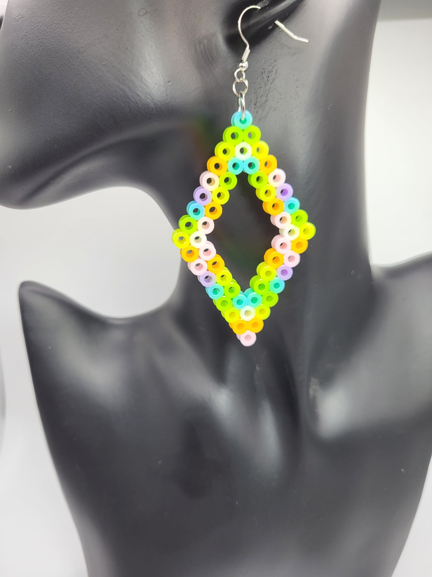 "Pastel Rainbow Perler Bead Earrings – Handcrafted Colorful Art for Your Ears!"