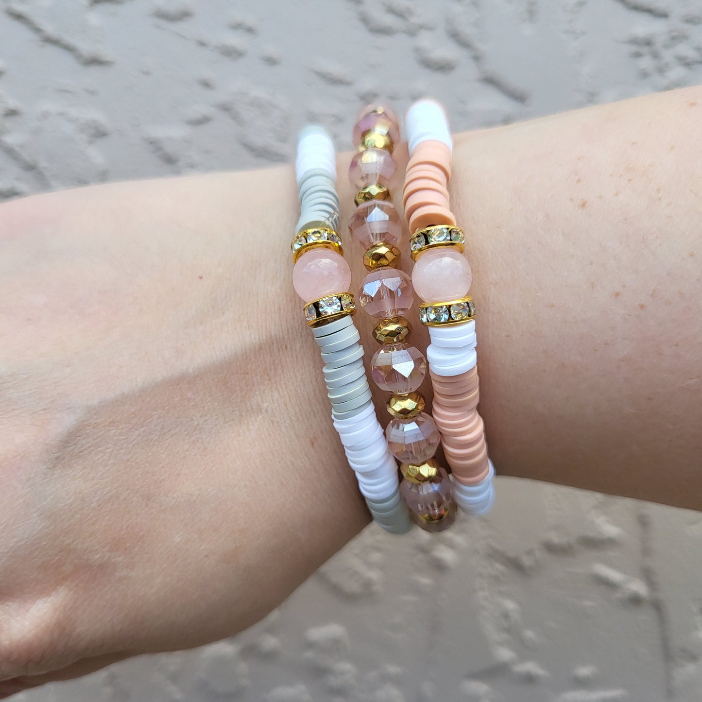 Rosé Trio Heishi Bracelets-Handcrafted with Care