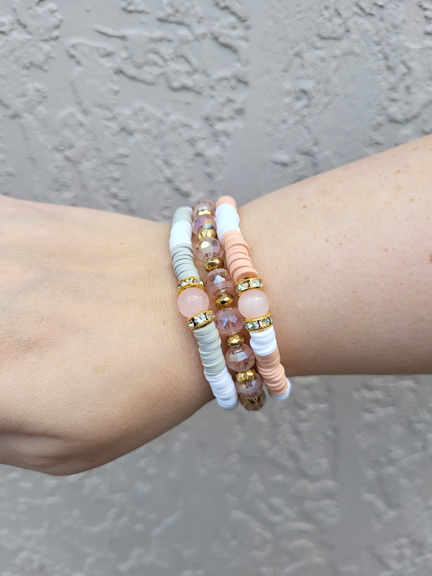 Rosé Trio Heishi Bracelets-Handcrafted with Care