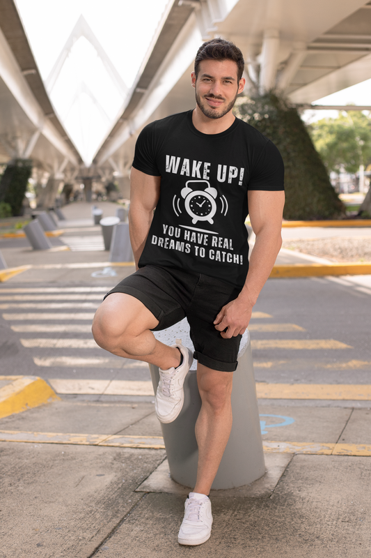 Wake Up! You Got Dreams To Catch! Black And White Alarm Clock Unisex Heavy Cotton Tee-Black and White Alarm