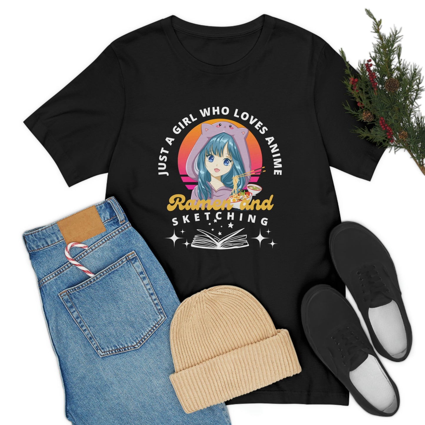 Just A Girl Who Loves Anime, Ramen and Sketching Unisex Jersey Short Sleeve Tee