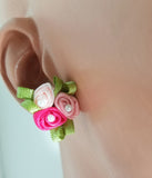 The Floral Delight are beautiful stud earrings inspired by Cottagecore. Comes in 3 different colors and styles.   Contains: Floral fabric /ribbon Delicate beads Stud earrings Handmade-Ocala, FL Pink Delight earrings
