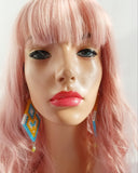 Meet Mina, the beautiful geometric dangling earrings made using Perler beads and glass beads.   Contains: Dangling Earrings Perler Beads Glass Beads   Dimensions: 1.5"x3"