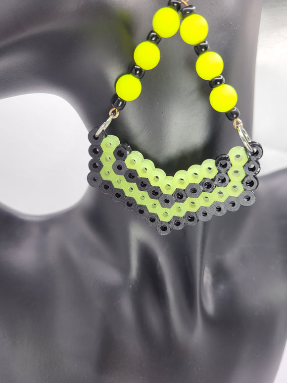 Neon Cyberpunk Glow-In-The-Dark Perler Bead Earrings