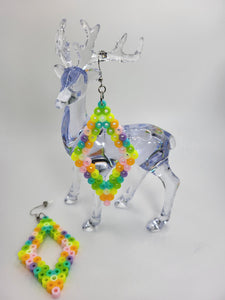 Full Pair: A pair of earrings with pastel rainbow-colored beads, shaped in a teardrop design.