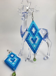 Ami Tribal Perler Bead Diamond Droplet Earrings close up view