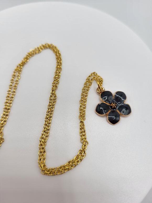 Midnight Blossom Elegance Necklace-Gold Plated Chain