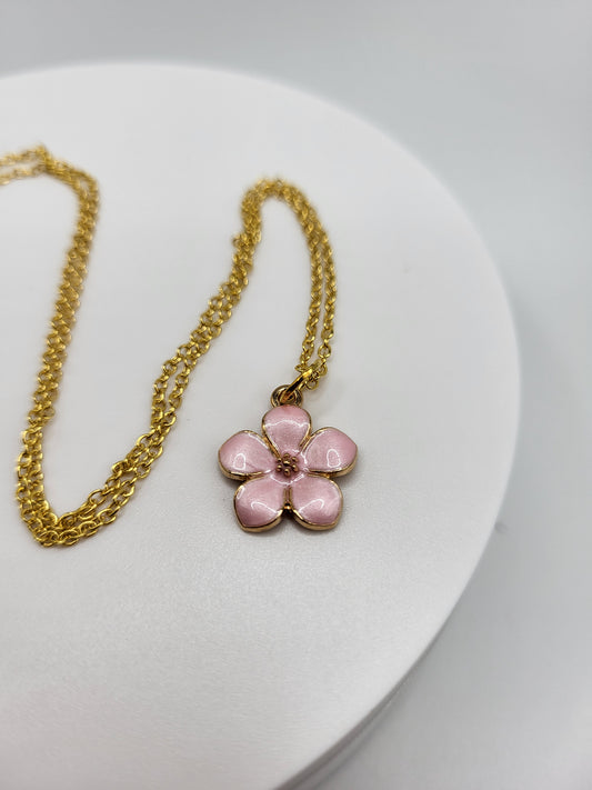 Blush Blossom Grace: Pink Cherry Blossom Necklace with Cold Chain