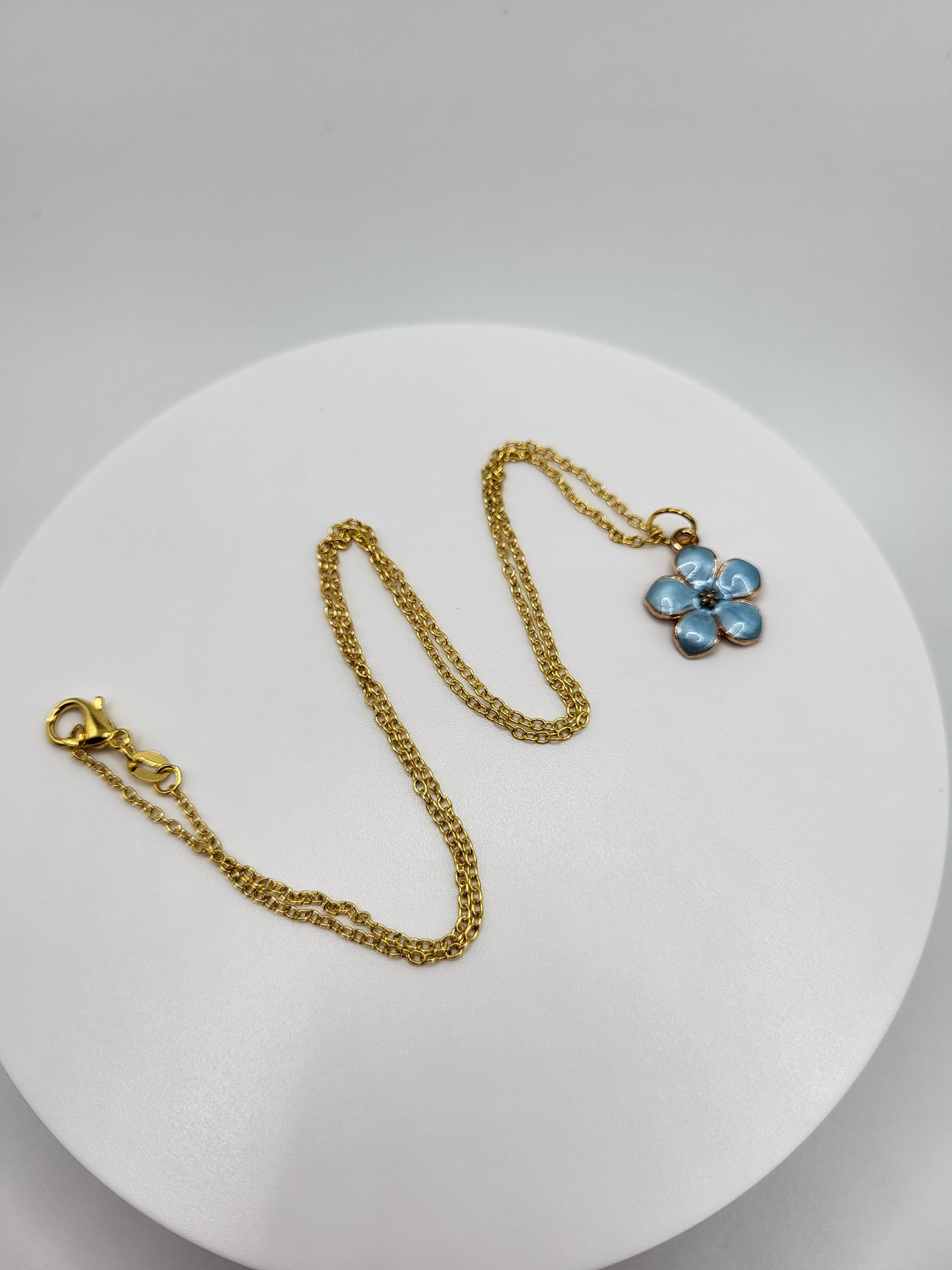 Azure Blossom Radiance: Blue Cherry Blossom Necklace with Cold Chain