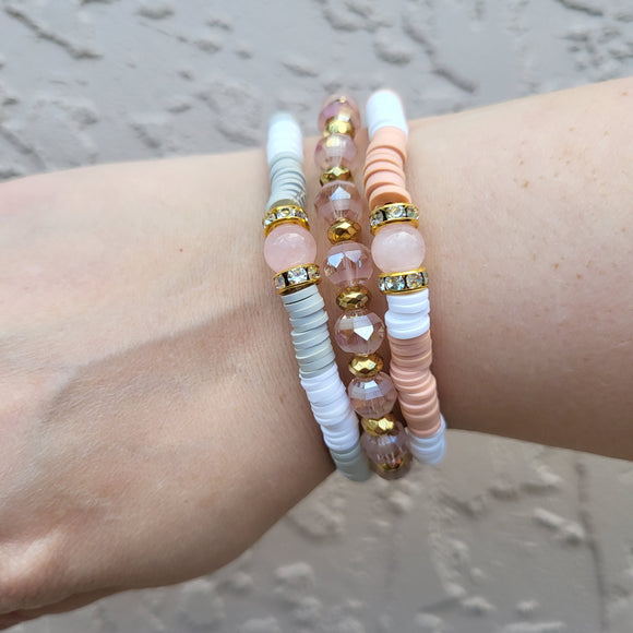 Rosé Trio Heishi Bracelets-Handcrafted with Care
