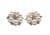 Pair of pearl earrings with gold accents on a white background
