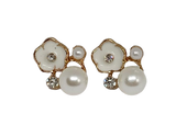 Pair of earrings with pearl-like stones on a white background