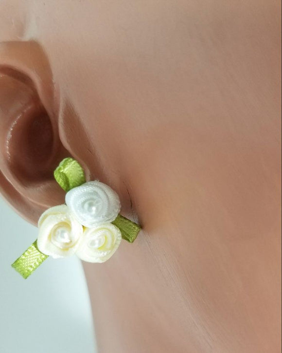 Chamomile Fabric Flower Earrings-Hypoallergenic