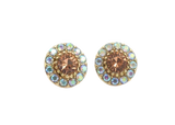 Pair of round earrings with brown gemstones on a white background