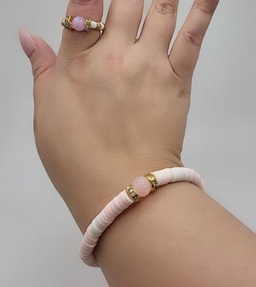 Anahi beaded bracelet with baby pink beaded ring, buy both for a complete set