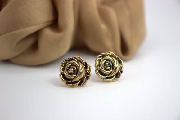Gold Rose Stud Earrings-Nickle-Free Earrings