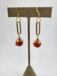 Nayeli Red Golden Earrings-Handcrafted with Care