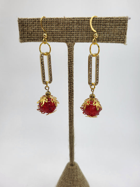 Nayeli Red Golden Earrings-Handcrafted with Care