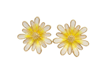 Yellow flower-shaped earrings on a white background