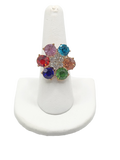 Rainbow Crystal Blossom Cocktail Ring - Adjustable Kaleidoscope Flower Ring