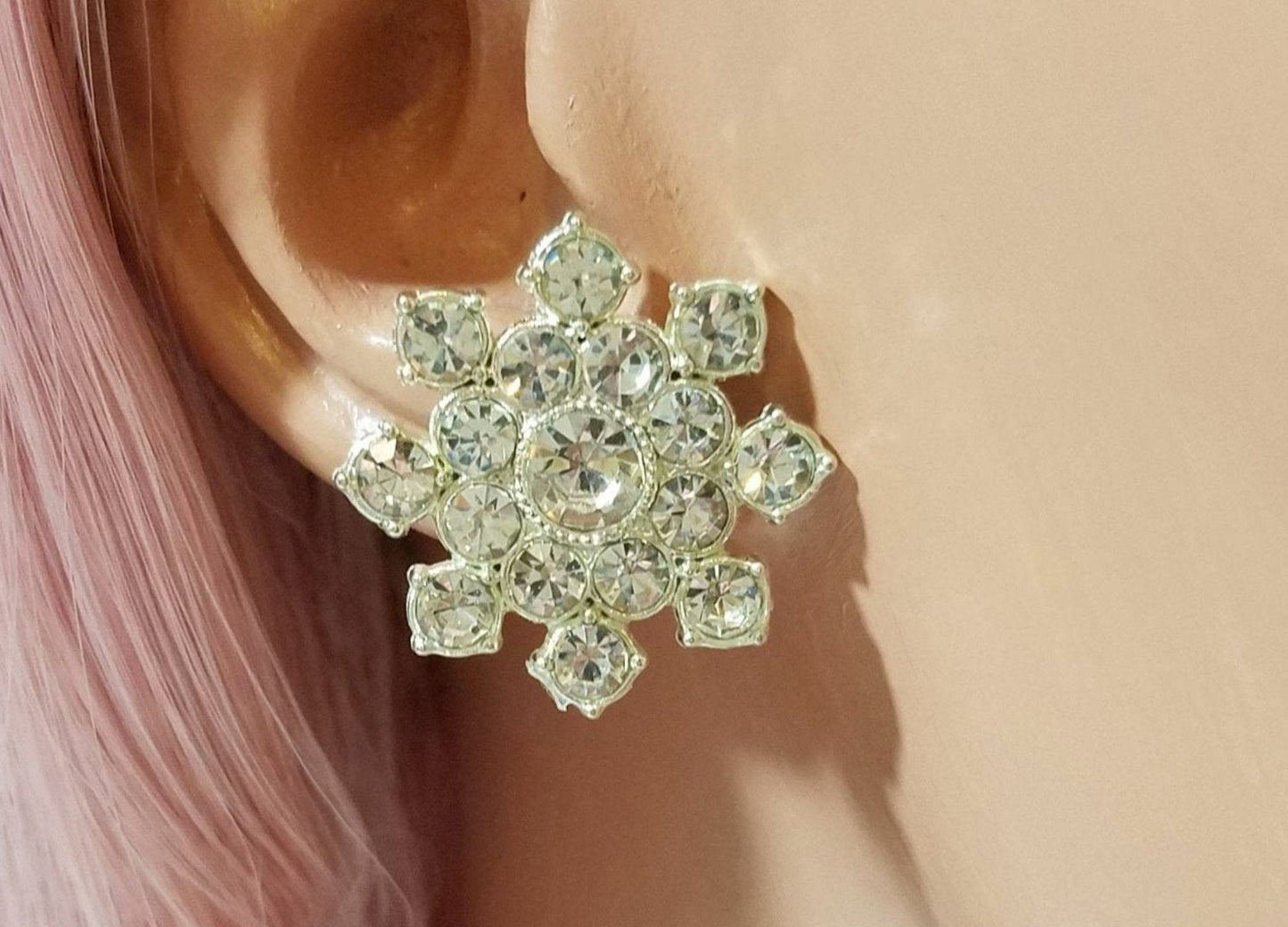 Elsa Stud Earrings-A Snowflake-Inspired Masterpiece of Elegance-Hypoallergenic close up view on model